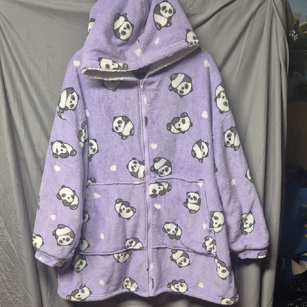Plush Purple Panda Blanket Hoodie